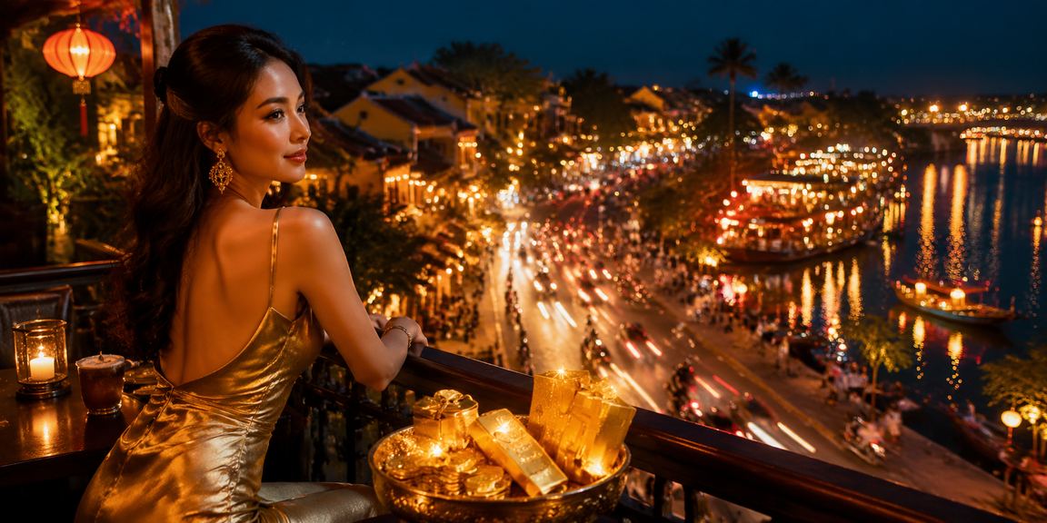 Người dùng Hội An xem thông tin tải xuống và truy cập mobile bên ly cà phê Việt
